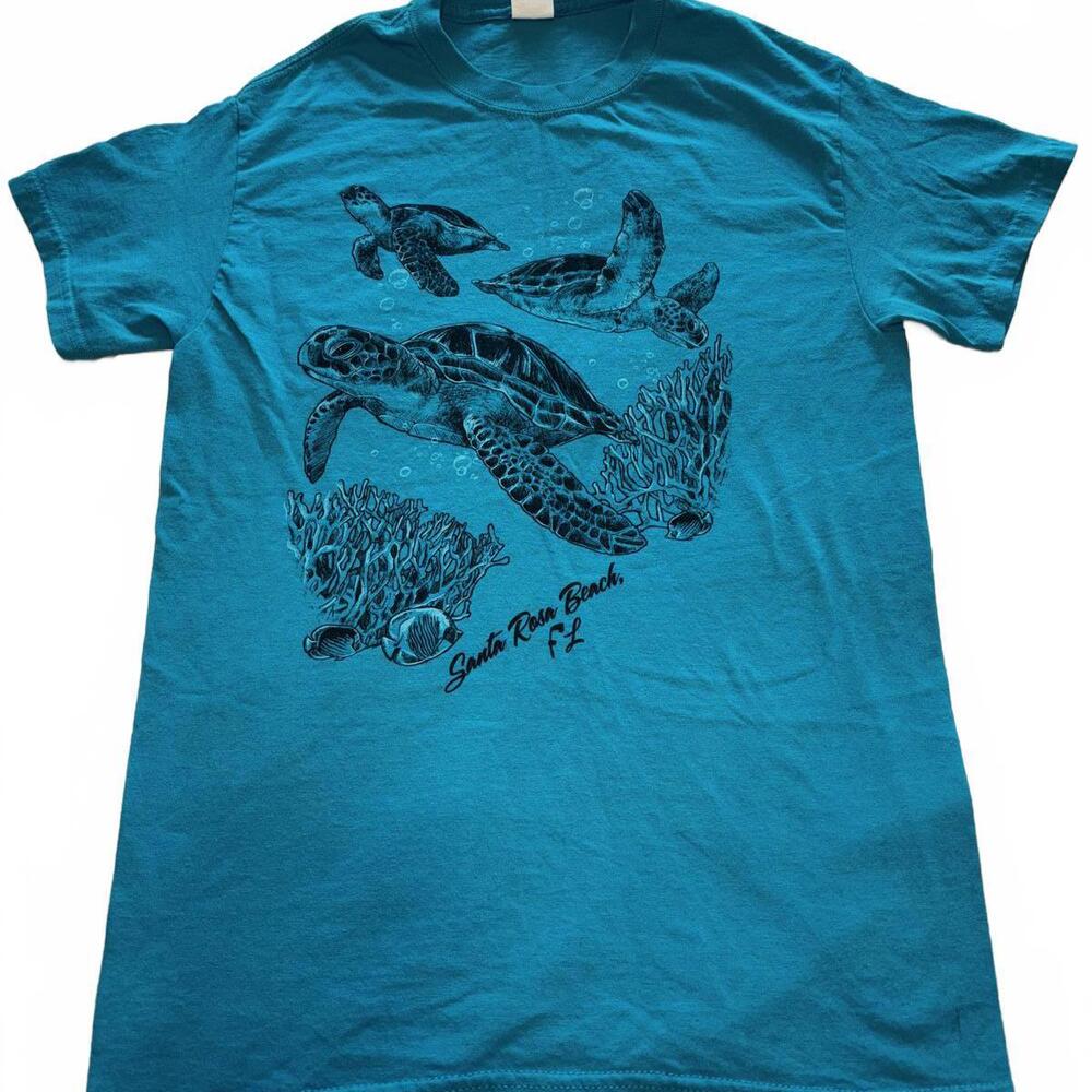 Gildan Santa Rosa Beach T-Shirt - Aquatic Sea Turtle Design